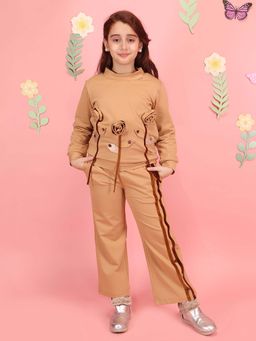Cutecumber - Girl'S Brown Neoprene Flower Patch Top and Pant
