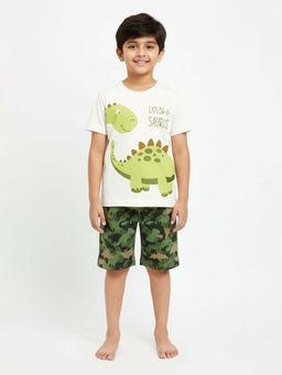 mackly - Boys Cotton White Half Sleeve T-Shirt with Shorts