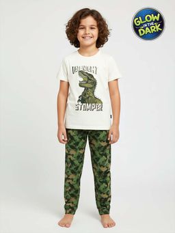 mackly - Boys Cotton White Half Sleeve T-Shirt with Pajama