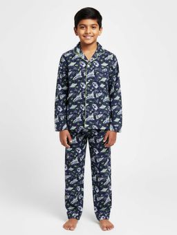 mackly - Boys Cotton Dark Blue Shirt with Pajama