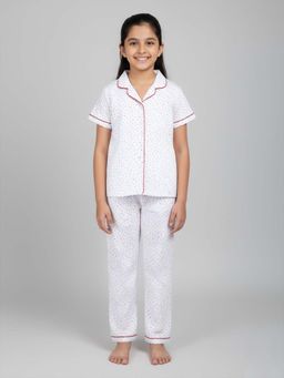 mackly - Girls Cotton White Half Sleeve Shirt with Pajama