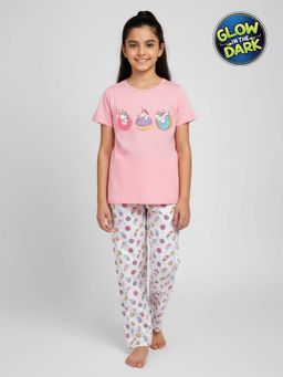mackly - Girls Cotton Pink Half Sleeve T-Shirt with Pajama