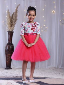 Toy Balloon Kids - Pink Knee Length Girls Party Wear Dress