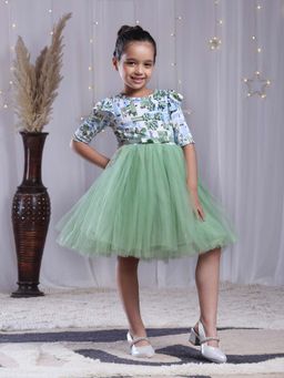 Toy Balloon Kids - Military Green Knee Length Girls Party Wear Dress