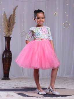 Toy Balloon Kids - Pink Knee Length Girls Party Wear Dress