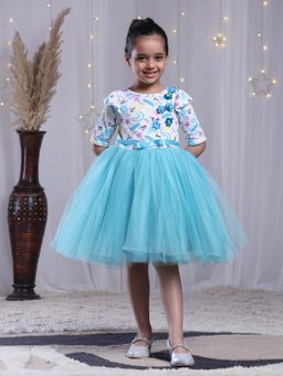 Toy Balloon Kids - Sky Blue Knee Length Girls Party Wear Dress