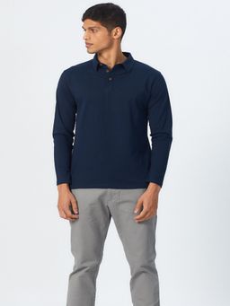 Creatures of Habit - Pima Polo Long Sleeve Deep Sea Blue T-Shirt
