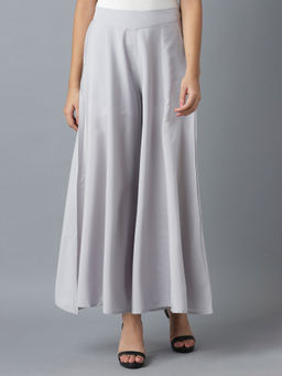 Elleven - Silver Solid Flared Palazzo