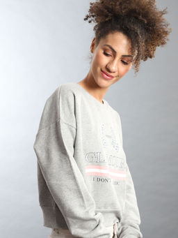 Campus Sutra - Grey Women Solid Stylish Casual Sweatshirts