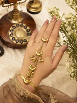 Niscka - Gold Plated Crescent Charm Hand Harness