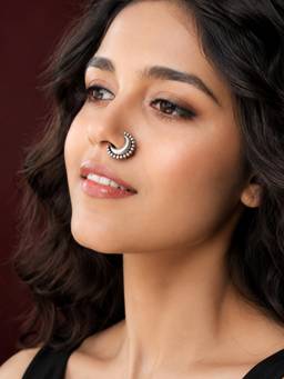 Niscka - Silver Plated Oxidised Crescent Nose Pin