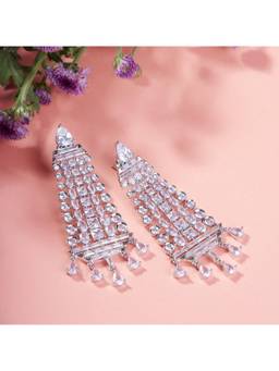 Opal Touch - Ethereal White Serenade: Brass Rhodium Cz Earrings