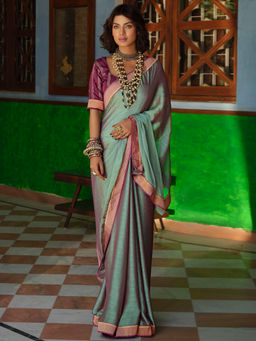 Stylee LIFESTYLE - Turquoise Art Silk Woven Saree With Unstitched Blouse