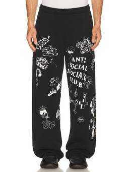 Anti Social Social Club - Illustrated Men's Graphic Fleece Joggers Black