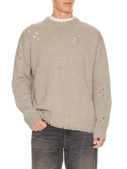 ALLSAINTS - Wolf Men's Distressed Rib Trim Pullover Sweater Beige