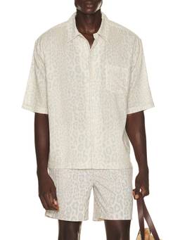 ALLSAINTS - Cruz Leo Men's Leopard Print Short Sleeve Button-Down Shirt Off White