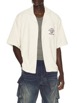 Billionaire Boys Club - Roam Men's Graphic Terrycloth Button-Down Shirt Off White