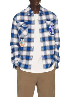 Billionaire Boys Club - Society Men's Patch Detail Flannel Button-Down Shirt Blue