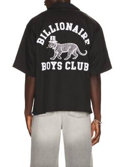 Billionaire Boys Club - Tip Top Men's Embroidered Graphic Short Sleeve Button-Down Shirt Black