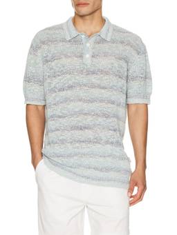 Bound - Textured Knit Men's Striped Polo T-Shirt Blue