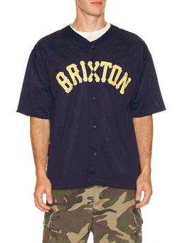 Brixton - Mesh Men's Graphic Snap Button Baseball Jersey Navy Blue