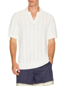 CHE - Ripple Men's Textured Knit Collar Neck Polo T-Shirt White