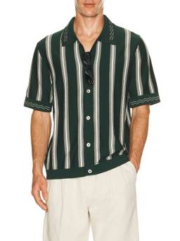 CHE - Knitted Men Striped Button-Down Shirt Green