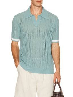 CHE - Knitted Men's Open Crochet Short Sleeve Shirt Blue