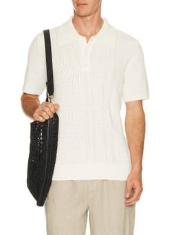 CHE - Santino Men's Textured Knit Polo T-Shirt White