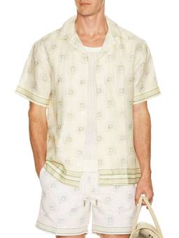 CHE - Telha Men's Printed Linen Short Sleeve Shirt Beige