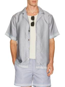 CHE - Lucena Men's Printed Short Sleeve Button-Down Shirt Blue