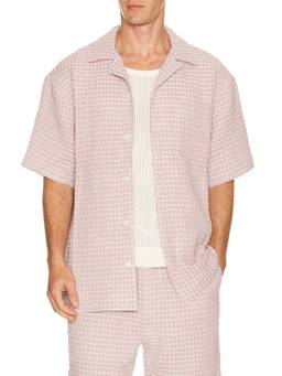 CHE - Lightweight Tweed Men's Textured Short Sleeve Button-Down Shirt Pink