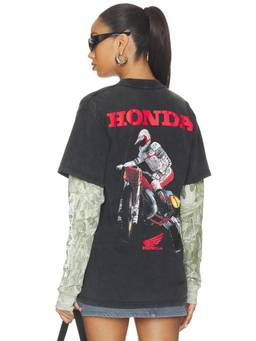 CPTN Apparel - 2Fer Women's Graphic Layered Long Sleeve Tee Black