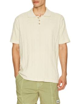 Critical Slide - Knit Men's Textured Collar Neck Polo T-Shirt Off White