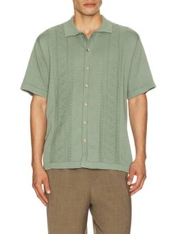 Critical Slide - Trader Knit Men's Textured Button-Down Shirt Green