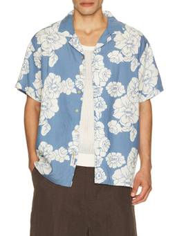 Critical Slide - Nice Day Men's Floral Print Rayon Short Sleeve Shirt Blue