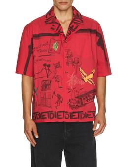 Diet Starts Monday - Graphic Print Men's Button Up Short Sleeve Shirt Red