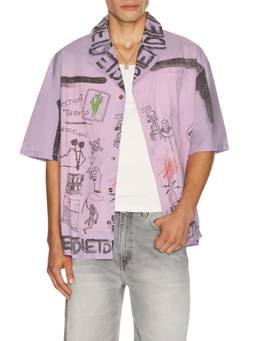 Diet Starts Monday - Doodle Men's Printed Cotton Button-Up Shirt Lavender