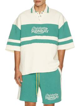 Diet Starts Monday - Fleece Panel Men's Logo Striped Polo T-Shirt Off White