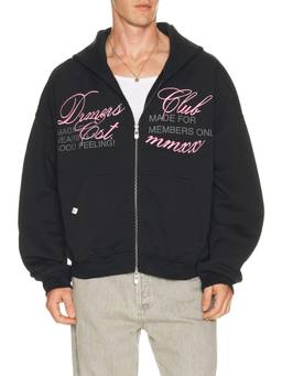 DRMERS CLUB - Cursive Men's Graphic Zip-Up Hooded Hoodie Black