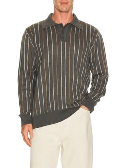 Far Afield - Benny Men's Striped Button Placket Polo T-Shirt Grey