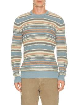 Faherty - Sunwashed Men's Striped Crochet Crew Neck Sweater Blue