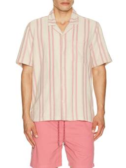 Faherty - Cabana Towel Terry Men's Striped Short Sleeve Shirt Pink