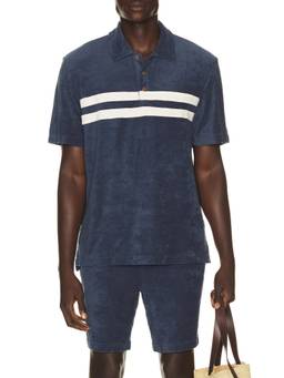 Faherty - Cabana Towel Terry Men's Surf Stripe Polo T-Shirt Navy Blue