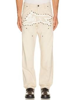ICECREAM - Brakes Men Mid-Waist Graphic Straight Jeans Cream