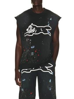 ICECREAM - Graphic Men's Studded Sleeveless Raw Hem Tank Top Black