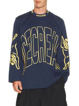 ICECREAM - Returner Men's Graphic Print Drop Shoulder Crew Neck Tee Navy Blue