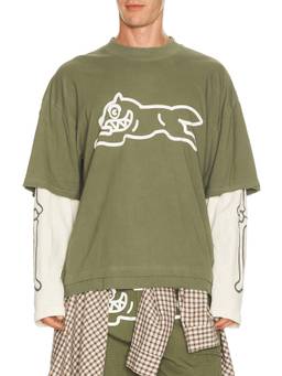 ICECREAM - Bones Men's Graphic Layered Crew Neck Long Sleeve T-Shirt Olive