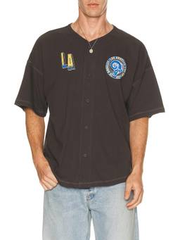 Junk Food - Rams Baseball Men's Graphic Button-Front Jersey Shirt Black