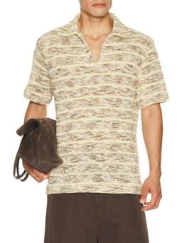 KROST - Striped Knit Men's Collar Neck Polo T-Shirt Beige